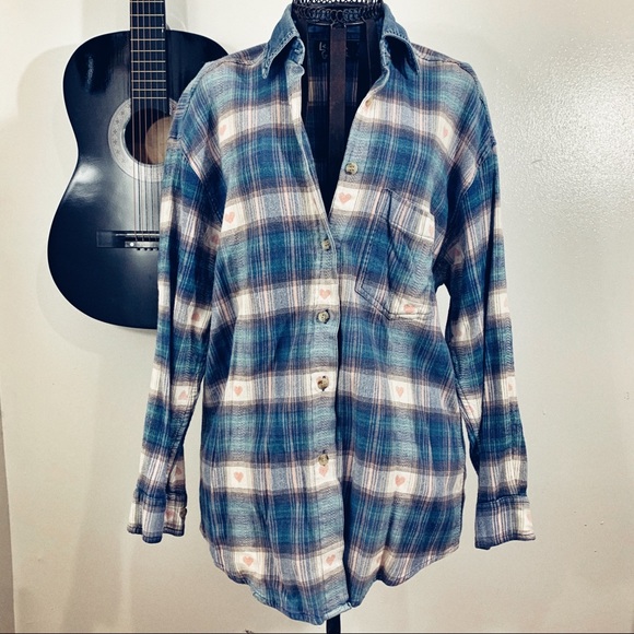 Lemon Grass Tops - Vintage lemon grass flannel with hearts SO CUTE!